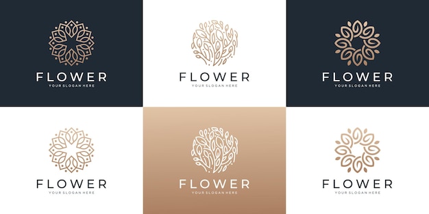 Set of abstract flower with leaf logo design inspiration.