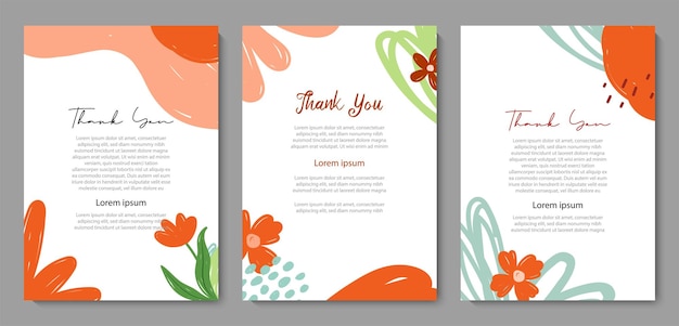 Set of abstract flowers and leaves templates Thank you lettering greeting template background