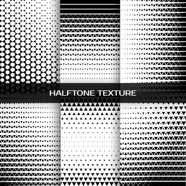 Set of abstract geometric black and white graphic  print halftone triangle pattern.  illustration