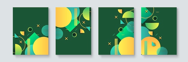 Set of abstract geometric minimal vector posters in neo-memphis, bauhaus, vaporwave style. Collection of retro futuristic covers for club party, music concert, bar promo