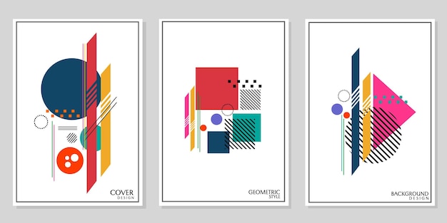 set of abstract geometry cover templates.white background design with circle, triangle, square shape