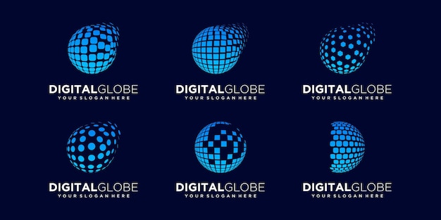 Set of abstract globe technology Logo Design vector Template.