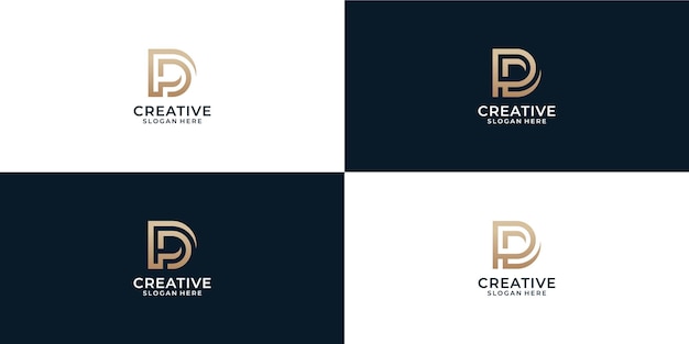 Set of abstract initial letter D P logo template. geometric icons for business of fashion, sport, au