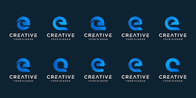 Set of abstract initial letter E logo template. icons for business of fashion, digital, technology