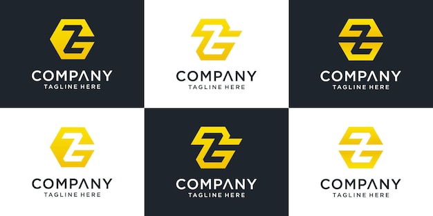 Set of abstract initial letter gz logo template for business of fashion, consulting, building, simple.