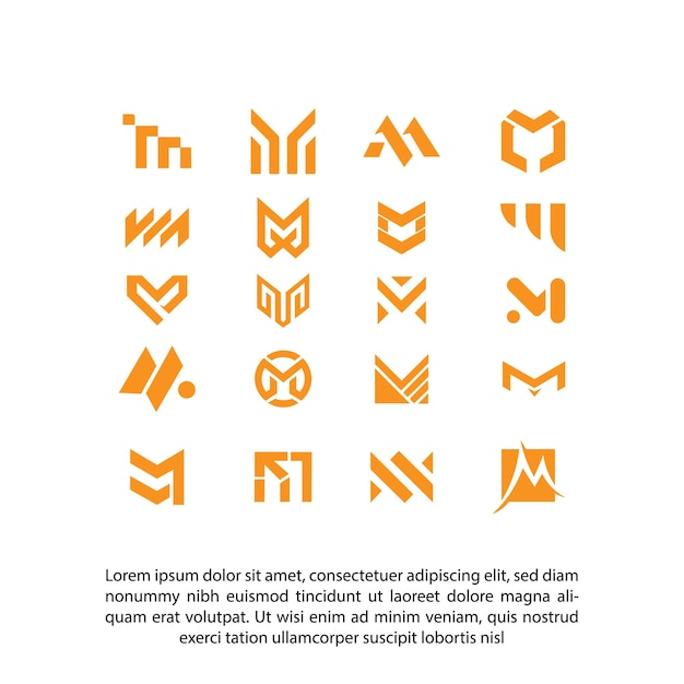 Vector set of abstract initial letter m logo templateapp icon set mordern template icons for business of