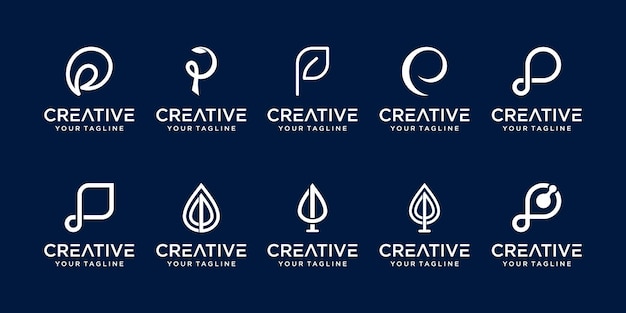 Set of abstract initial letter P logo template. icons for business of nature, organic