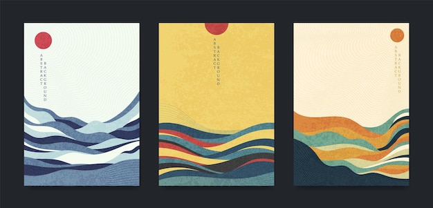 Vector a set of abstract landscapes in japanese style. vector.