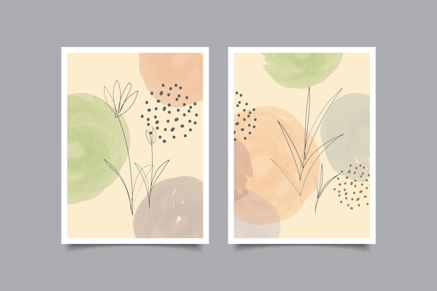 set of abstract leaf line art wall art print collection