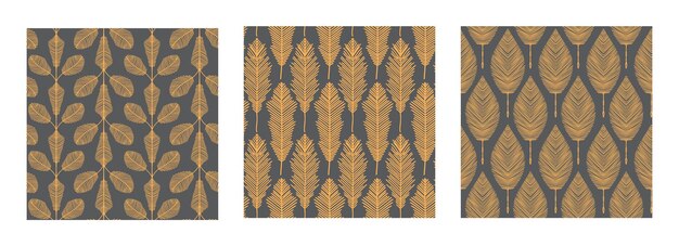 Set abstract leaves seamless pattern stripe line style