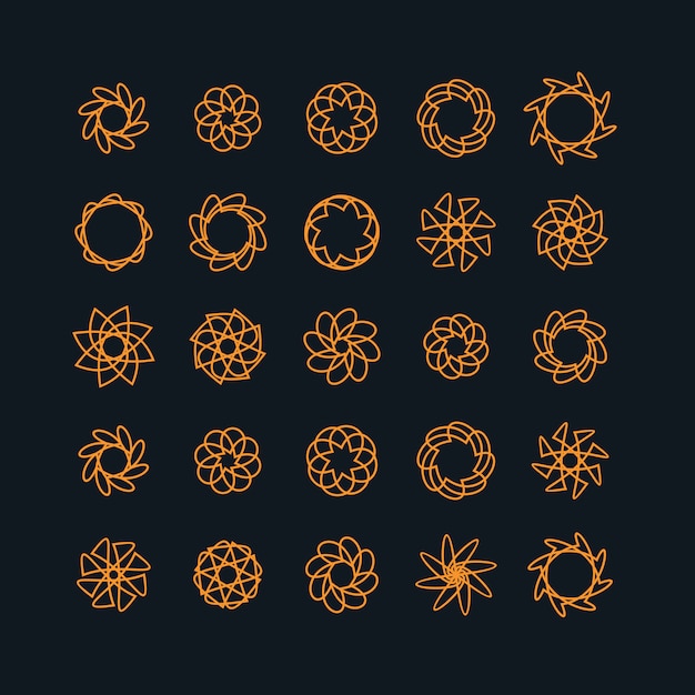 Set of abstract line flower icon set