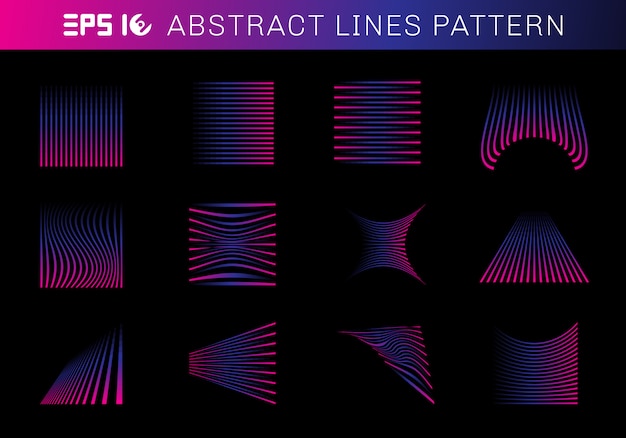 Set of abstract lines pattern elements blue and pink