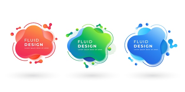 Set of abstract liquid color abstract geometric shapes. Fluid gradient elements for minimal banner