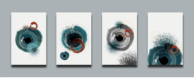 Set of abstract minimalist hand painted illustrations for wall decoration, postcard or brochure.