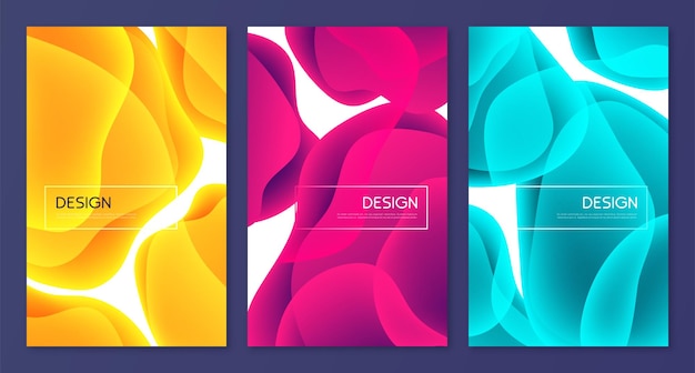 Set of abstract minimalist vector covers brochure templates flyers backgrounds with liquid bubble shapes