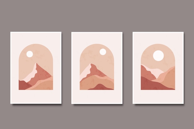 Set of abstract modern minimalist abstract mountain landscape aesthetic illustration