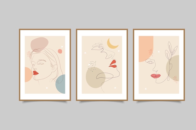 set of abstract modern wall art decoration print aesthetic line art female illustration