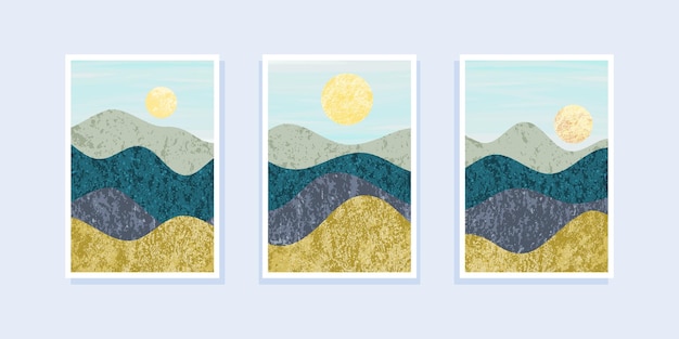 Set of abstract mountain painting. abstract art background. Vector Illustration.