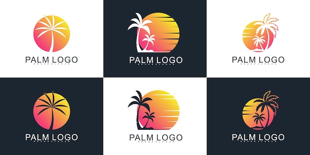 Set of abstract palm tree logo design collection Premium Vector