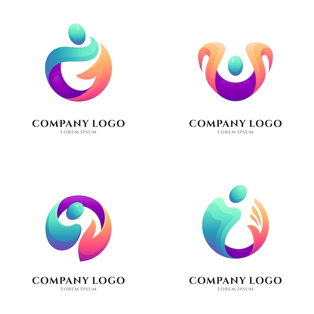 A set of abstract people logo collections with a variety of shapes