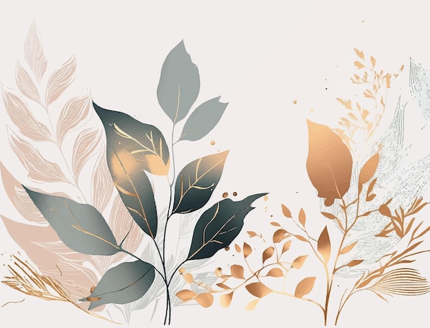 A set of abstract plants with gold and blue leaves.