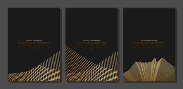 set of Abstract poster or cover with gold line wave. Luxury style. Tech pattern.