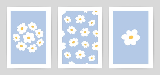 Vector set of abstract posters with daisy pattern