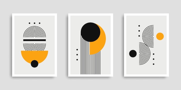 Set of abstract posters with geometric shapes minimalist wall art