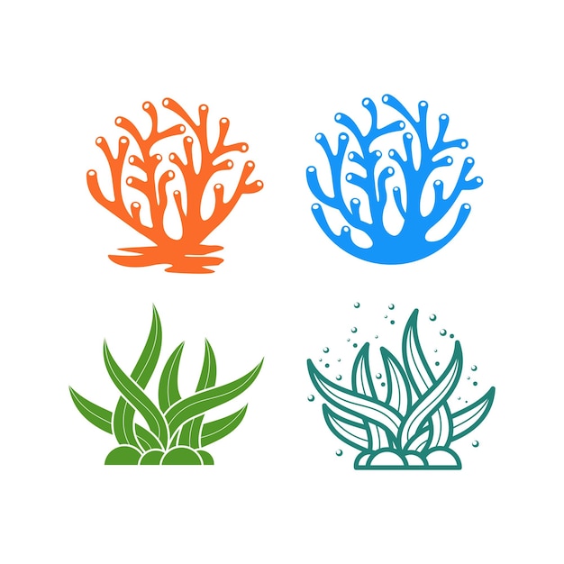 set of abstract seaweed logo design inspiration sea corals and seaweed collection vector