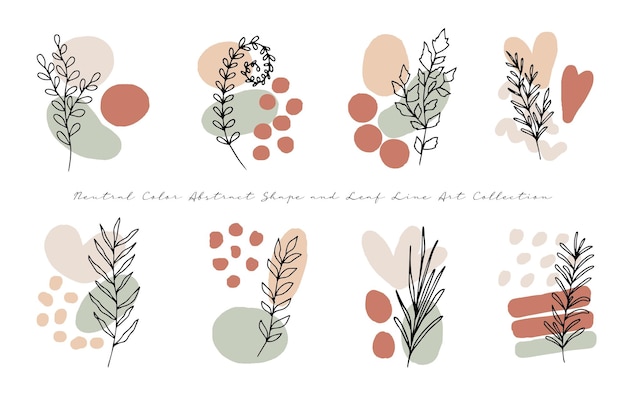 a set of abstract shape and leaf line art arrangement