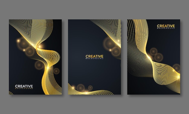 Set of abstract shiny black and gold wave line background design concept for cover template