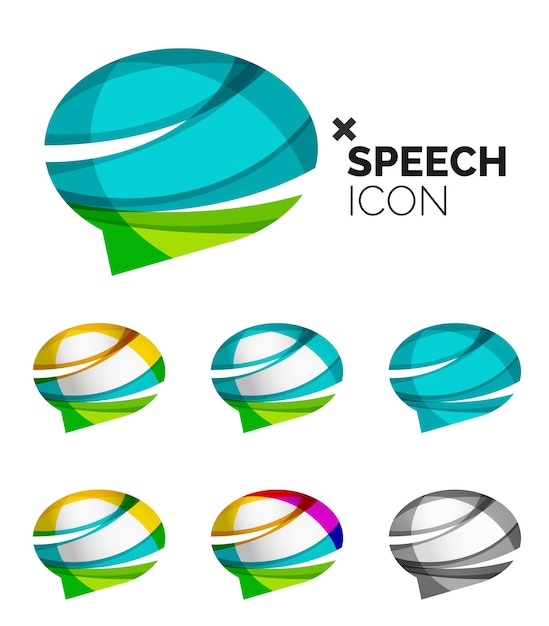 Set of abstract speech bubble and cloud icons business logotype concepts clean modern geometric design