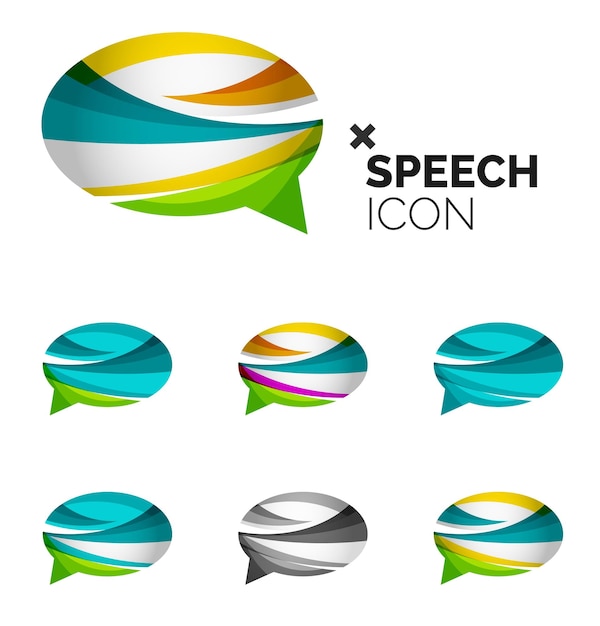 Set of abstract speech bubble and cloud icons business logotype concepts clean modern geometric design