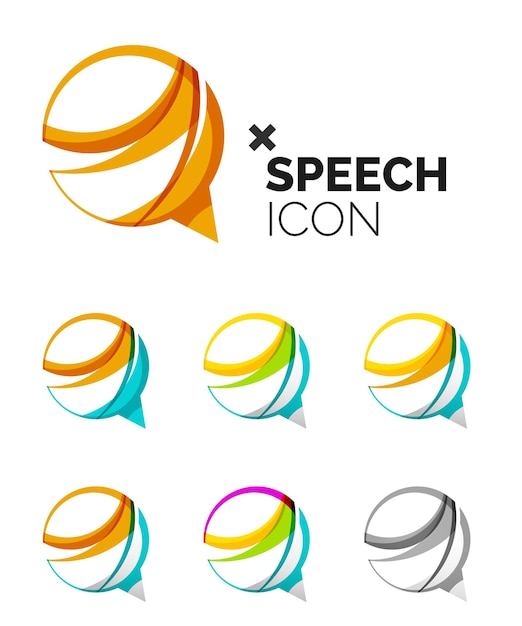 Set of abstract speech bubble and cloud icons business logotype concepts clean modern geometric design