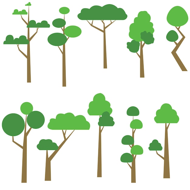 Set of abstract stylized trees. Natural illustration.