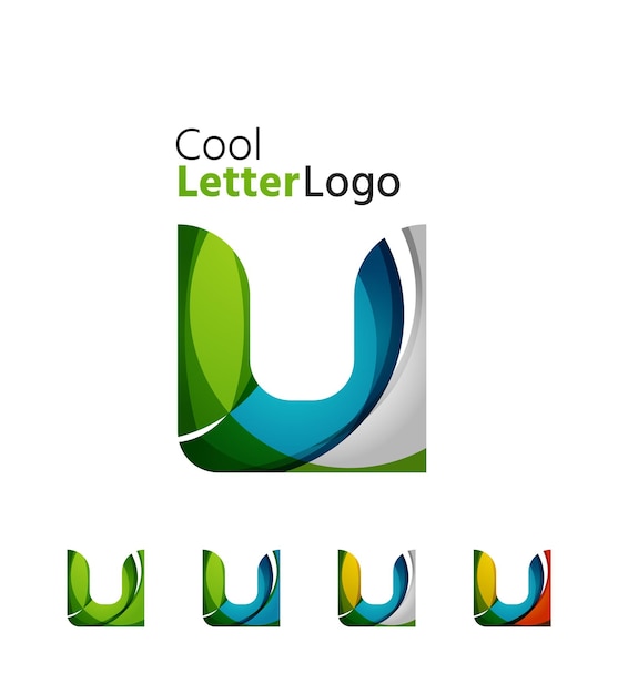 Set of abstract U letter company logos Business icons overlapping flowing waves