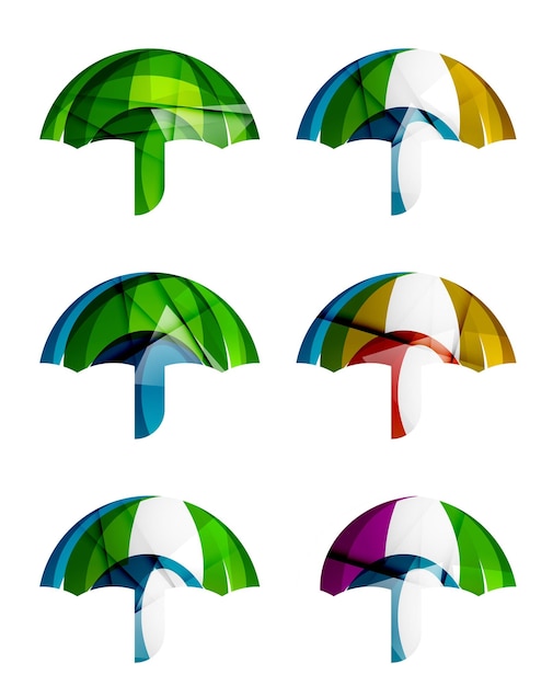 Set of abstract umbrella icons business logotype protection concepts clean modern geometric design