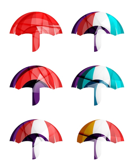 Set of abstract umbrella icons business logotype protection concepts clean modern geometric design