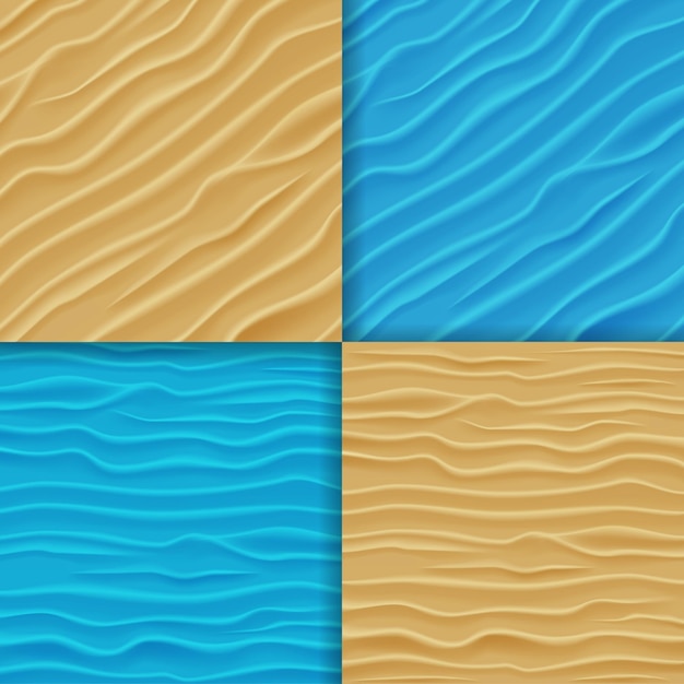 Set of Abstract Water and Sand Waves Backgrounds. Blue Waves and Sand Texture. Vector Illustration EPS10