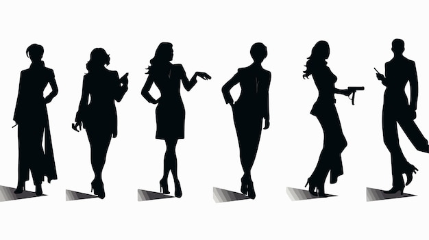 Set of Action Hero Female Movie Star Women in Silhouette