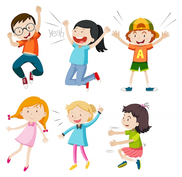 A Set of Active Kids on White Background