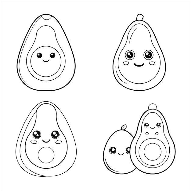 Set of Adorable Avocado Coloring Pages A Charming Collection of Fun and Creative Illustrations for