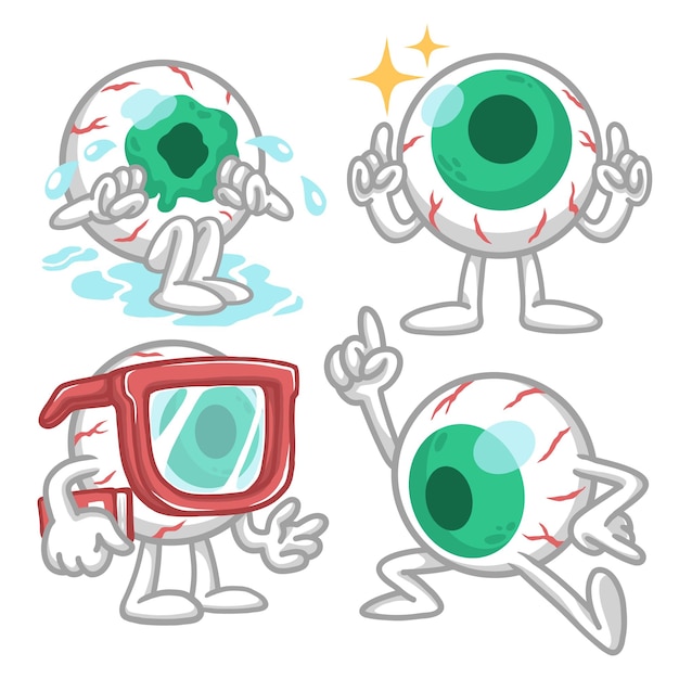 set of adorable and cute eyeball sticker character illustration