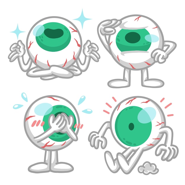 set of adorable and cute eyeball sticker character illustration