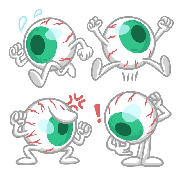 set of adorable and cute eyeball sticker character illustration