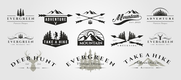 Set of adventure mountain outdoor vintage logo