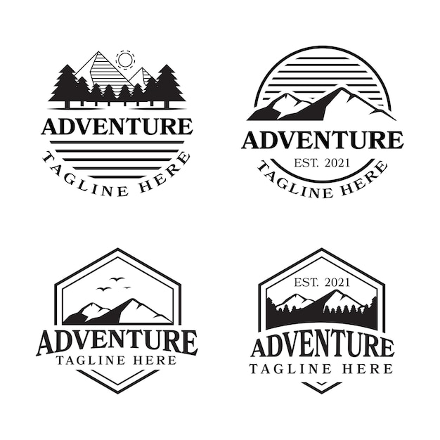 Set of adventurous logos in vintage style. perfect for logos, t-shirt designs, labels, badges.