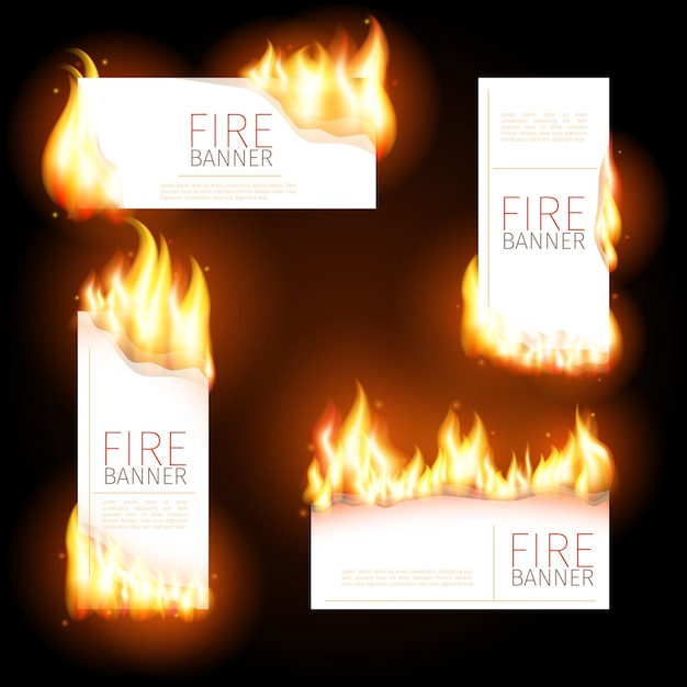 Set of advertisement banners with spurts of flame.