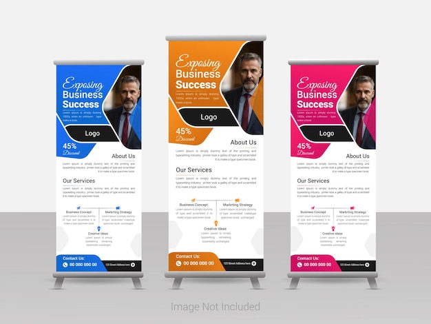 a set of advertising signs for a business rollup banner called business