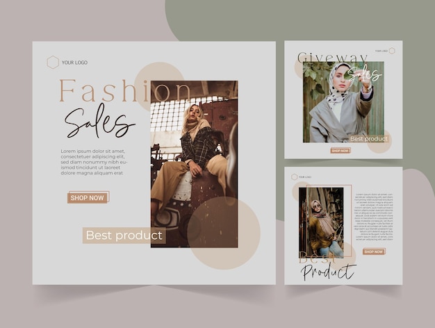 Set of Aesthetic Instagram Fashion Sale Post Vector Template